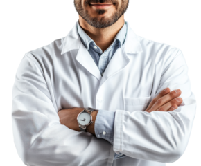 Doctor in lab coat hospital portrait professional environment front view healthcare concept isolated on transparent background
