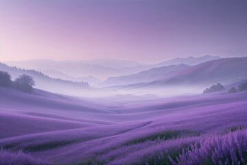 Obraz premium Calming Ethereal Lilac Landscape with Subtle Haze and Fantastical Color Fade