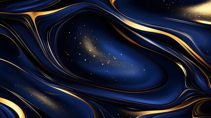 Abstract Blue Gold Swirl Liquid Marble Texture