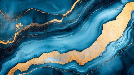 Abstract Blue Gold Marble Texture Background AI Art