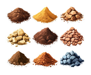 Exploring various types of soil samples natural environment graphic educational purpose aerial view soil composition isolated on transparent background