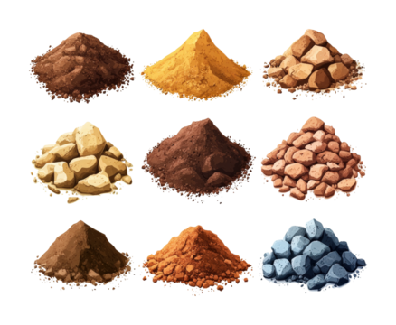 Exploring various types of soil samples natural environment graphic educational purpose aerial view soil composition isolated on transparent background