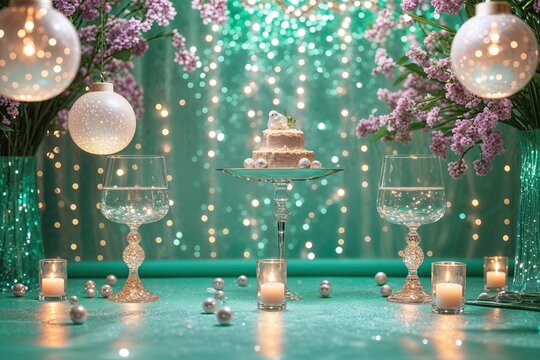 Mint Celebration Backdrop with Shimmering Light and Glinting Texture
