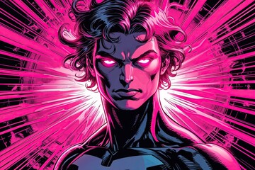 Vibrant Electric Pink Comic Scene with Radial Patterns and High Energy