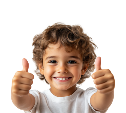 Joyful child giving thumbs up portrait bright happiness concept isolated on transparent background