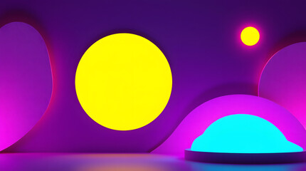 Neon forms with a blue dome and playful mood. Background