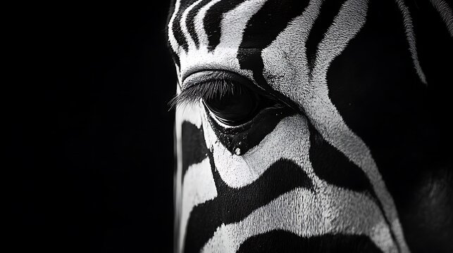 Close-up of a Zebra's Eye in Black and White / シマウマの目のモノクロクローズアップ