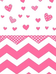 Romantic background with pink hearts and zigzag pattern for a lovely mood