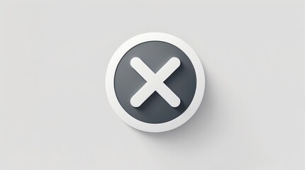 Obraz premium Minimalist White Cross Button on Clean Background - Modern Design for User Interfaces, Apps, an