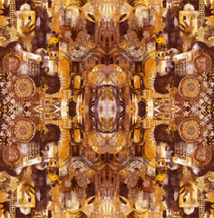 Golden Byzantine echoes pattern. Seamless, ornate vintage design with rich gold and intricate symmetrical details. Perfect for fabric, prints, & more.