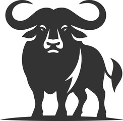 Buffalo standing tall, facing forward with large curved horns animal vector silhouette