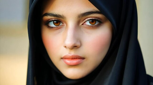 Young beautiful Afghani woman wearing black hijab on white background. Arabic Muslim lady in traditional clothes