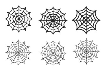 Set of Halloween spider web vector silhouette line art