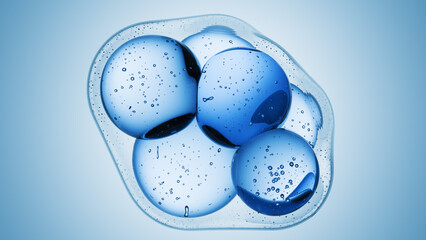 Cosmetics blue serum liquid bubbles 3d abstract background. Cosmetic moisturizer essence gel. Collagen fluid bubble molecule. Moisturizing cream or oil, beauty skin concept