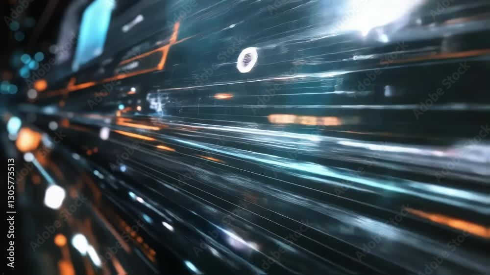 Aufkleber Digital information flows rapidly through a virtual tunnel, creating a dynamic visualization of data transmission in cyberspace, ideal for technology and communication projects