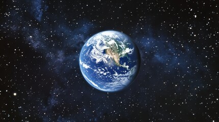 Obraz premium Earth rising over distant galaxy, soft glowing light, vibrant deep blues and purples, and vast expansive cosmic atmosphere, side angle shot.