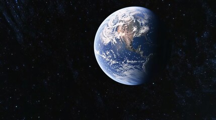 Naklejka premium Earth rising over distant galaxy, soft glowing light, vibrant deep blues and purples, and vast expansive cosmic atmosphere, side angle shot.