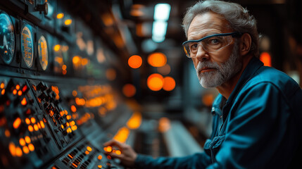 Nuclear power plant control room with operator monitoring systems in real time