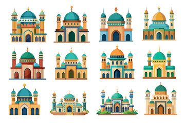 Fototapeta premium Vibrant Mosque Illustrations: Artistic Islamic Architecture Collection