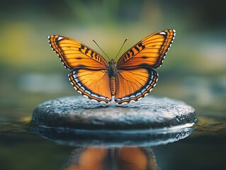 Obraz premium Butterfly rests on stone in stream