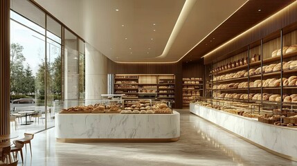 Modern Bakery Interior Design Featuring Breads and Pastries