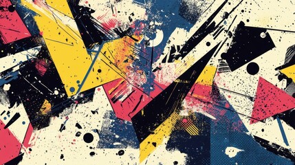 Fototapeta premium Explosive wallpaper with geometric comic debris halftone shadows and worn 1970s hues