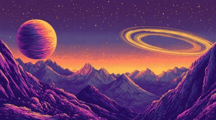 Wallpaper featuring a glowing 1950s sci-fi space scene with halftone and cosmic glow