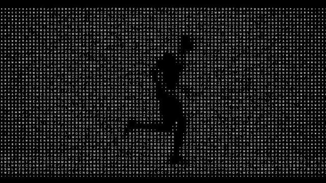 Silhouette of Running Figure in Text Pattern