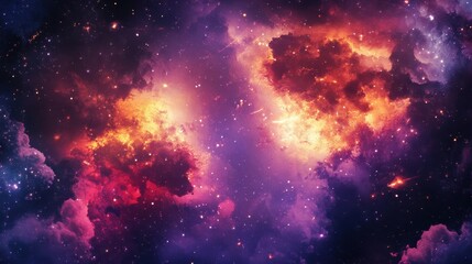 Fototapeta premium Wallpaper of an intense galactic collision with starbursts and retro halftone overlays