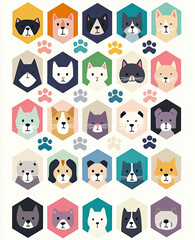 Cute pet portraits in hexagon pattern