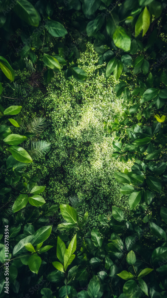 Poster Sunlight filters through dense layers of leaves, creating a captivating display of nature's artistry