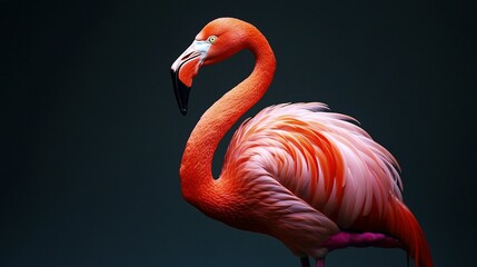 Obraz premium A vibrant pink flamingo shows off its elegantly curved neck gracefully