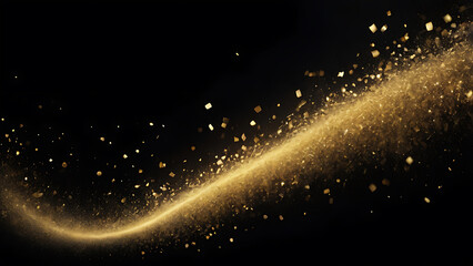 Obraz premium Abstract magic gold over black beautiful golden art widescreen phenomenon horizontal abstract glitter particle gold colored luxury no people illustration bright dust background. ai