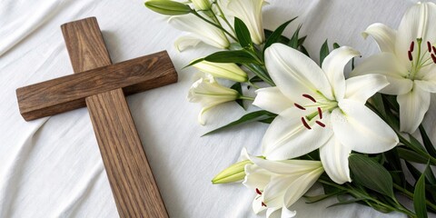 Funeral Invitation Design: Long Exposure Cross & Lilies - Christian Memorial Template