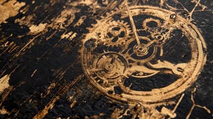 Fototapeta premium Wallpaper with close-up of pocket watch gears and retro comic shading and textures