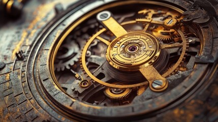 Fototapeta premium Wallpaper of close-up pocket watch mechanism with bold ink and vintage halftone shading