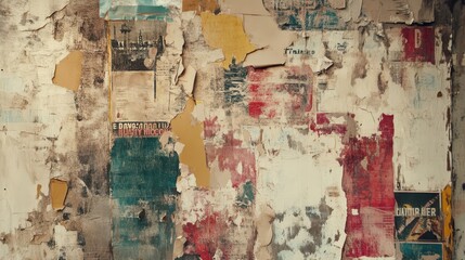 Backdrop with torn ads pastel washes and faded comic strip impressions