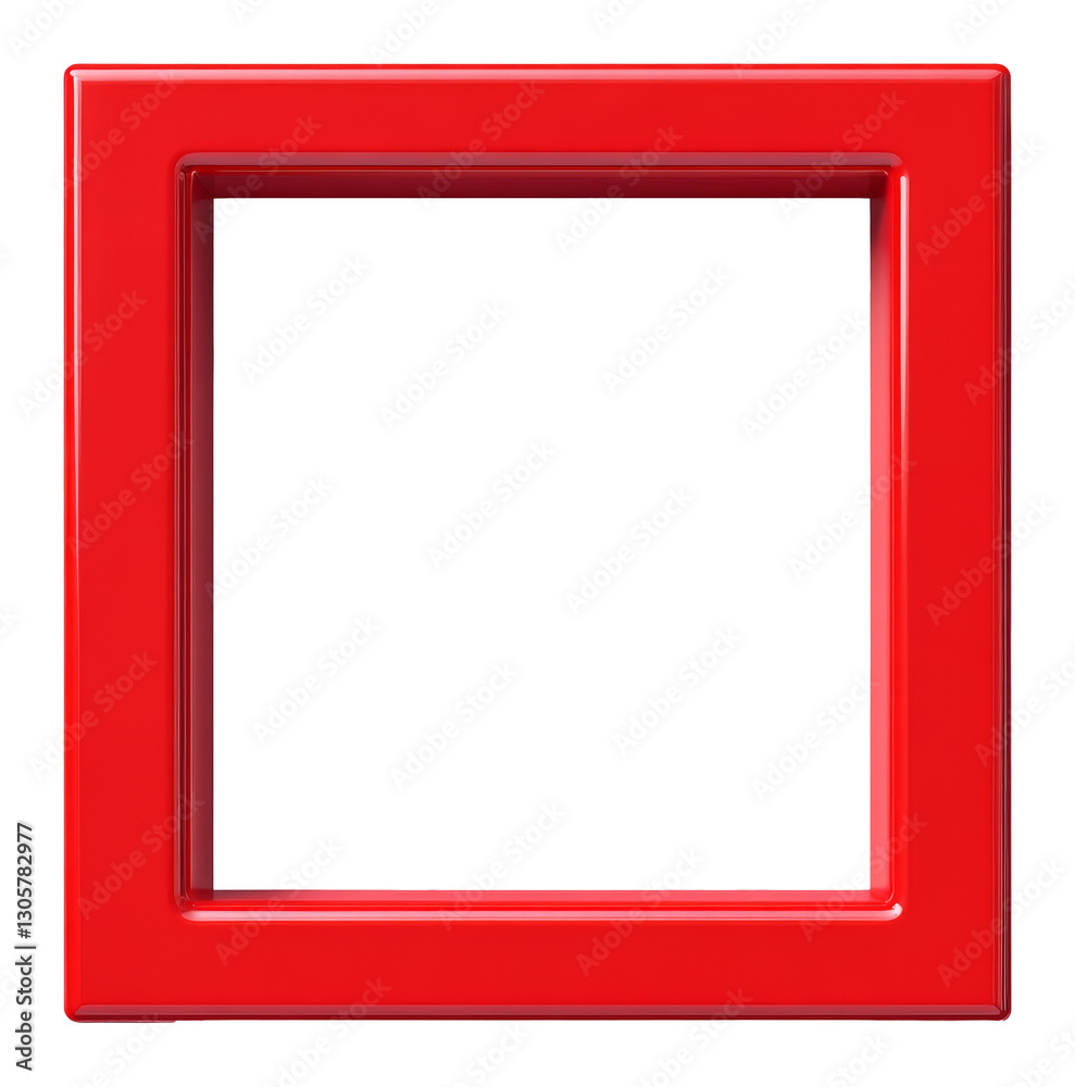 Poster red glossy picture frame on transparent background, empty art display. minimalist decor concept