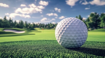 Obraz premium Closeup view of golf ball on green grass lawn