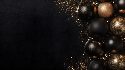 Naklejka premium Elegant Black and Gold Christmas Ornaments Glitter Background
