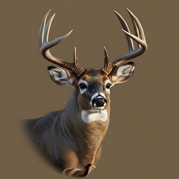 Watercolor Painting of a Majestic White-Tailed Deer Buck Head.
