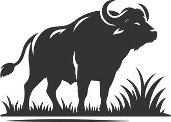 Buffalo looking to the side with its tail slightly raised animal vector silhouette