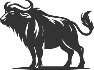 Buffalo looking to the side with its tail slightly raised animal vector silhouette