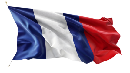 Waving French National Flag Against White Background
