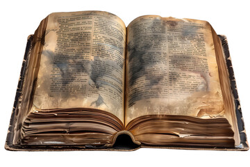 Weathered Antique Open Book on Wooden Table with Aged Pages and Texture