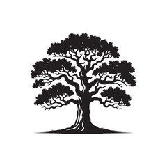 Classic Oak tree silhouette vector art template design