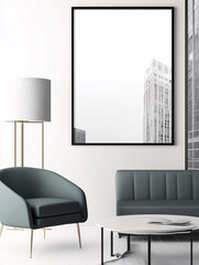 Modern Interior with Blank Picture Frame – Minimalist Living Room Mockup