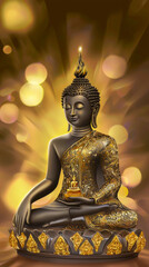 Fototapeta premium Serene Bronze Buddha with Patina: Close-Up of a Spiritual Sculpture in Artistic Lighting