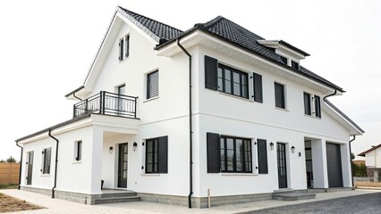 Modern Minimalist White Two Story House, Black Windows, Contemporary Home Exterior Design, Architectural Photography
