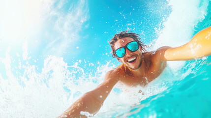 Naklejka premium Vibrant and energetic beach vacation experience with surfing adventure